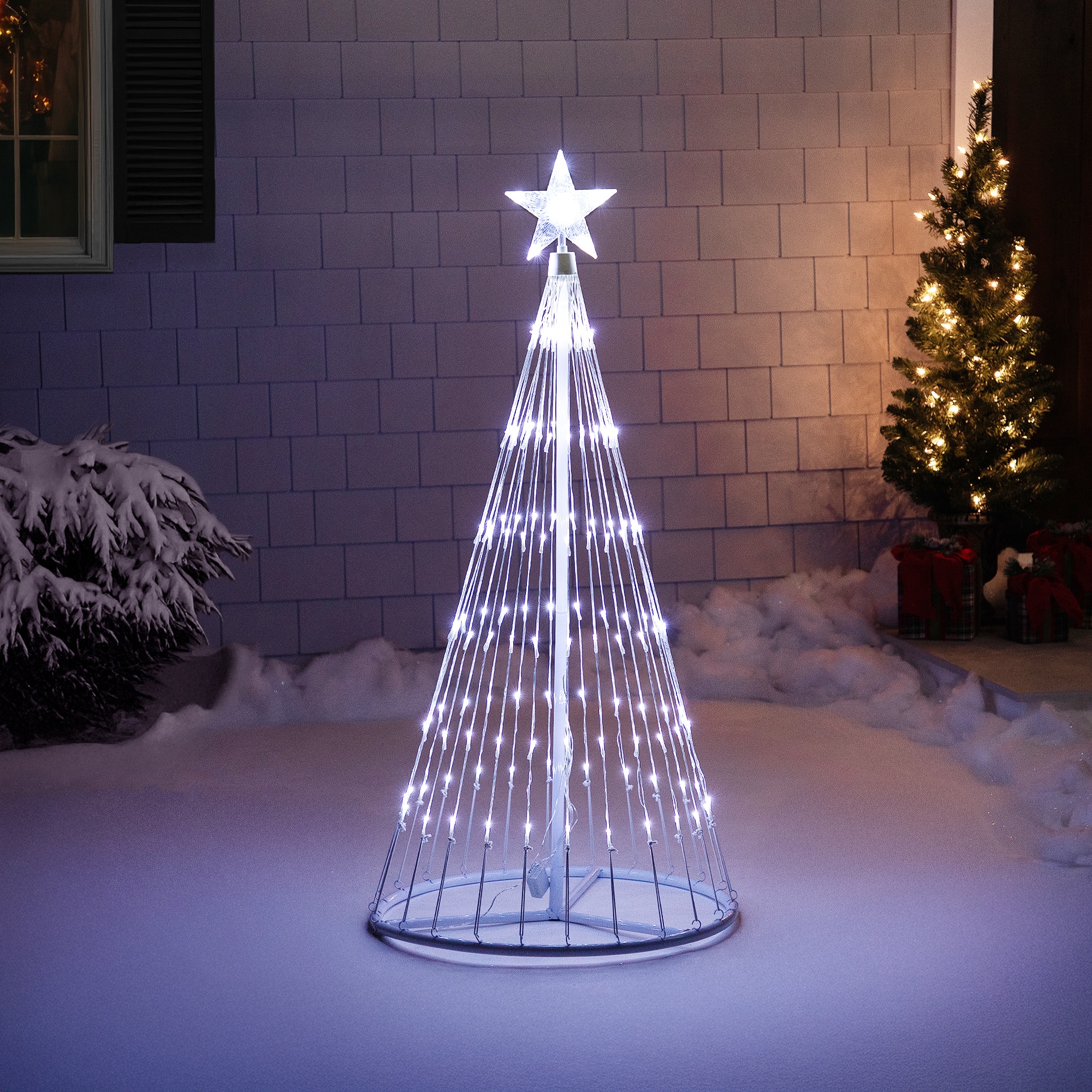48" White LED Lighted Show Cone Outdoor Christmas Tree